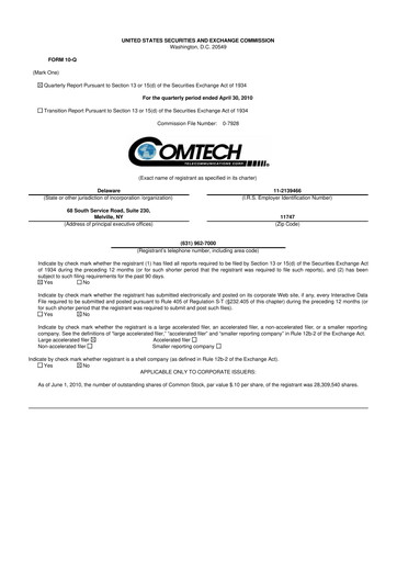 Vorschaubild Comtech Telecommunications 10-Q Quartalsbericht  