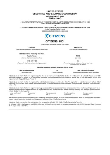 Thumbnail Citizens Inc 10-Q Quarterly Report FY 
