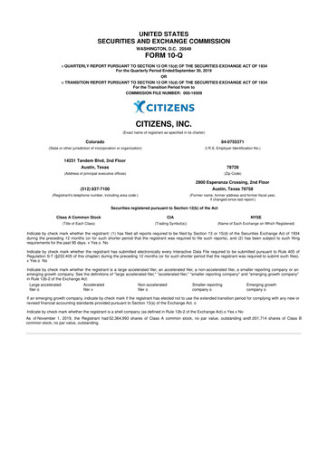 Thumbnail Citizens Inc 10-Q Quarterly Report FY 