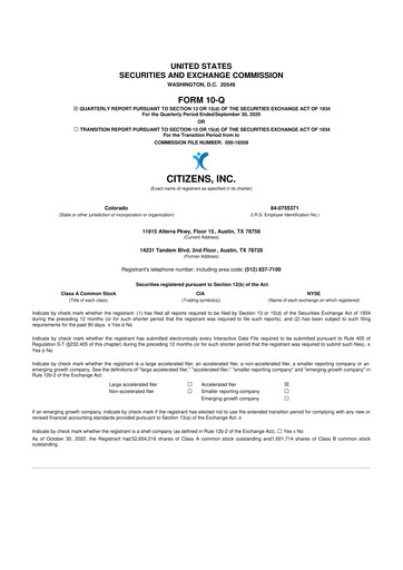 Thumbnail Citizens Inc 10-Q Quarterly Report FY 