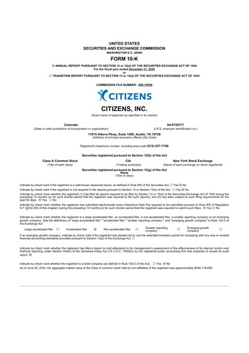 Thumbnail Citizens Inc 10-K Annual Report 2020
