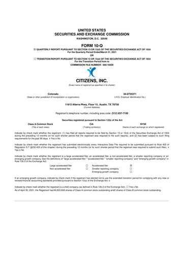Thumbnail Citizens Inc 10-Q Quarterly Report FY 