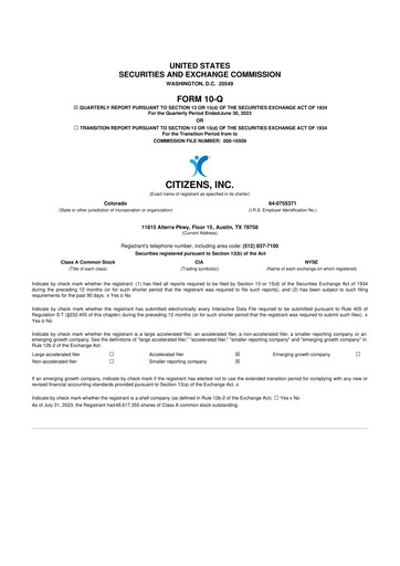 Thumbnail Citizens Inc 10-Q Quarterly Report FY 