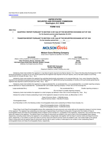 Thumbnail Molson Coors 10-Q Quarterly Report FY2012 