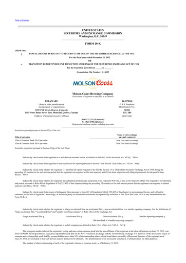 Thumbnail Molson Coors 10-K Annual Report 2012