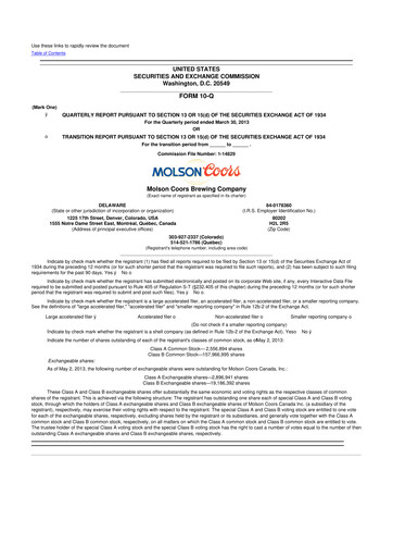 Thumbnail Molson Coors 10-Q Quarterly Report FY2013 