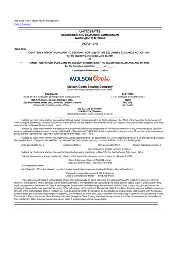Thumbnail Molson Coors 10-Q Quarterly Report FY2014 