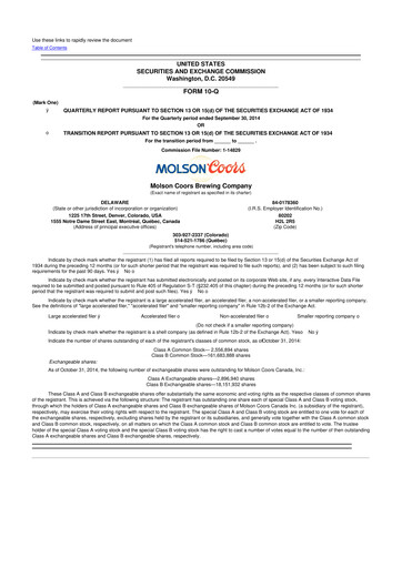 Thumbnail Molson Coors 10-Q Quarterly Report FY2014 