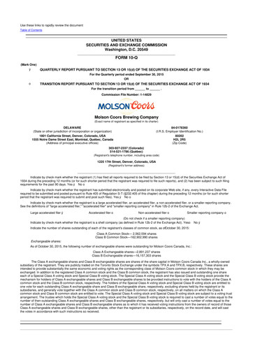 Thumbnail Molson Coors 10-Q Quarterly Report FY2015 