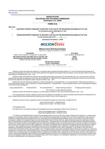 Thumbnail Molson Coors 10-Q Quarterly Report FY2017 