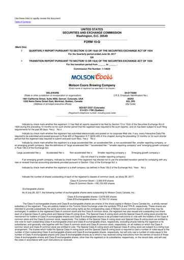 Thumbnail Molson Coors 10-Q Quarterly Report FY2017 