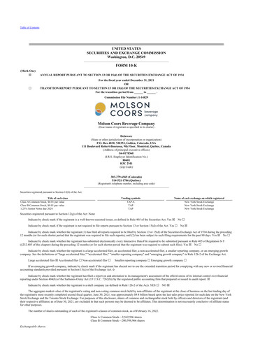 Thumbnail Molson Coors 10-K Annual Report 2021