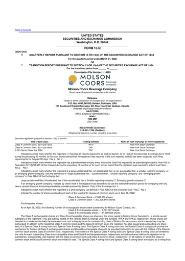 Thumbnail Molson Coors 10-Q Quarterly Report FY2022 