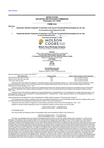 Thumbnail Molson Coors 10-Q Quarterly Report FY2022 