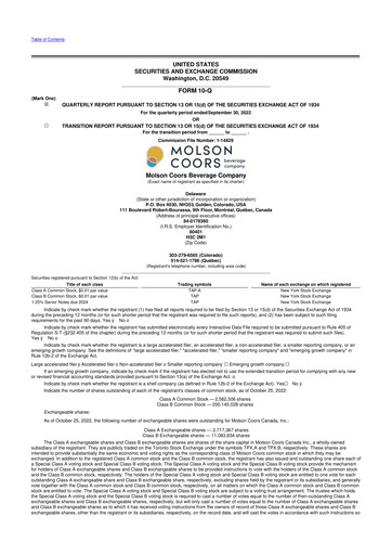 Thumbnail Molson Coors 10-Q Quarterly Report FY2022 