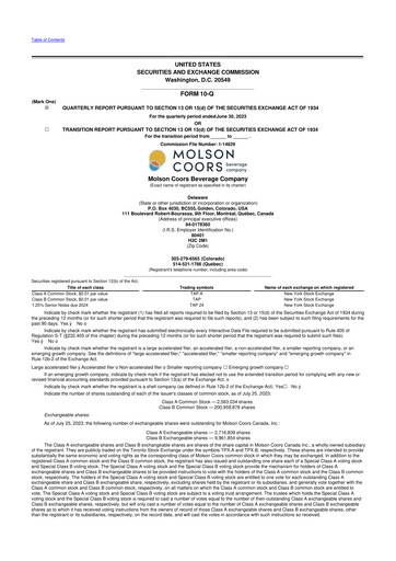 Thumbnail Molson Coors 10-Q Quarterly Report FY2023 