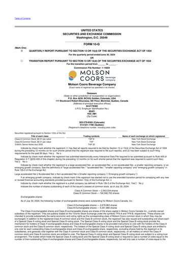 Thumbnail Molson Coors 10-Q Quarterly Report FY2024 