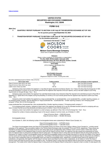 Thumbnail Molson Coors 10-Q Quarterly Report FY2024 