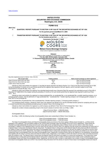 Thumbnail Molson Coors 10-Q Quarterly Report FY2025 