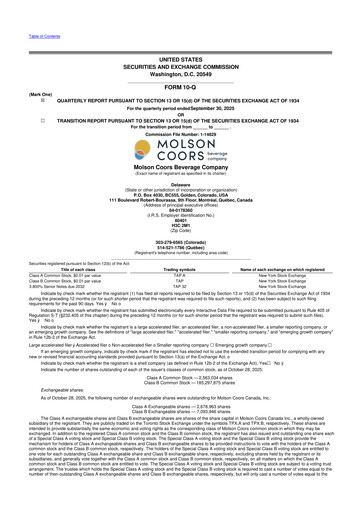 Thumbnail Molson Coors 10-Q Quarterly Report FY2025 