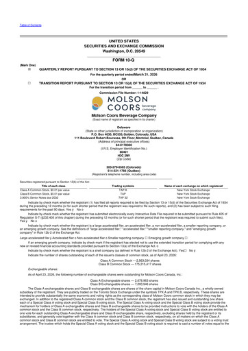 Thumbnail Molson Coors 10-Q Quarterly Report FY 