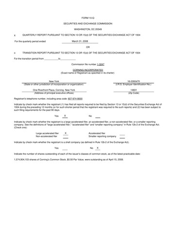 Thumbnail Corning 10-Q Quarterly Report FY 