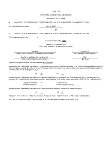 Thumbnail Corning 10-Q Quarterly Report FY 
