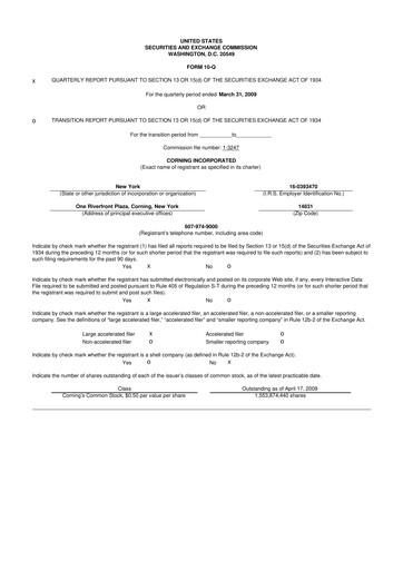 Thumbnail Corning 10-Q Quarterly Report FY 