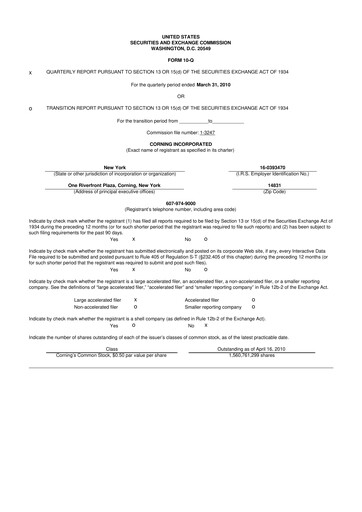 Thumbnail Corning 10-Q Quarterly Report FY2010 