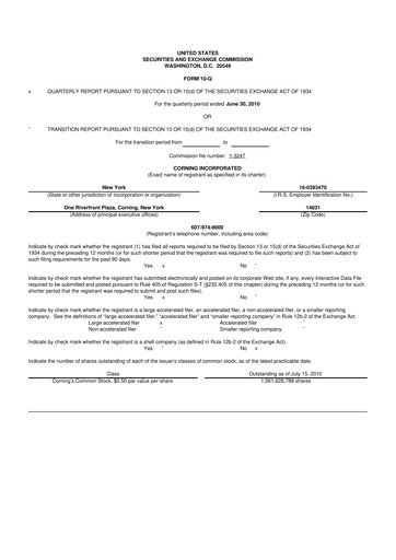 Thumbnail Corning 10-Q Quarterly Report FY2010 