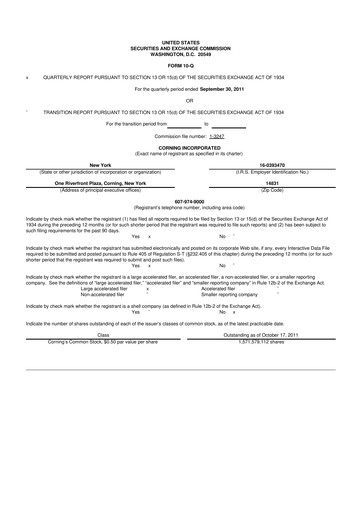Thumbnail Corning 10-Q Quarterly Report FY2011 