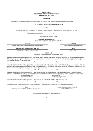 Thumbnail Corning 10-Q Quarterly Report FY2015 