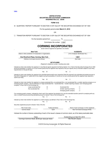 Thumbnail Corning 10-Q Quarterly Report FY2019 