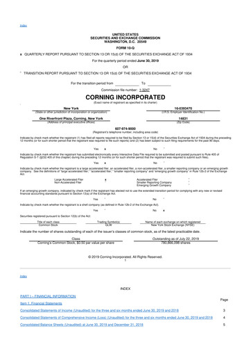 Thumbnail Corning 10-Q Quarterly Report FY2019 