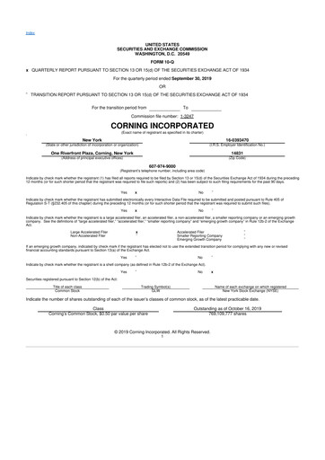 Thumbnail Corning 10-Q Quarterly Report FY2019 