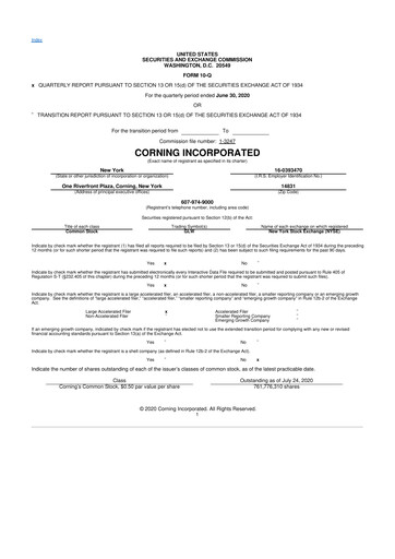 Thumbnail Corning 10-Q Quarterly Report FY2020 
