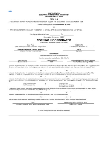 Thumbnail Corning 10-Q Quarterly Report FY2020 