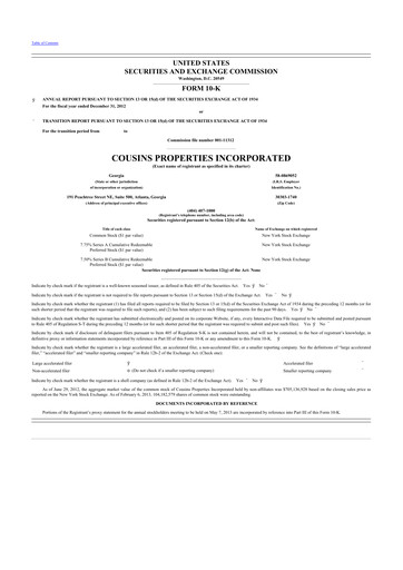 Thumbnail Cousins Properties
 10-K Annual Report 2012