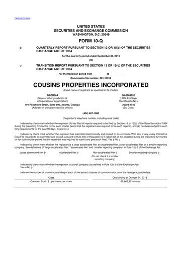 Thumbnail Cousins Properties
 10-Q Quarterly Report FY2013 