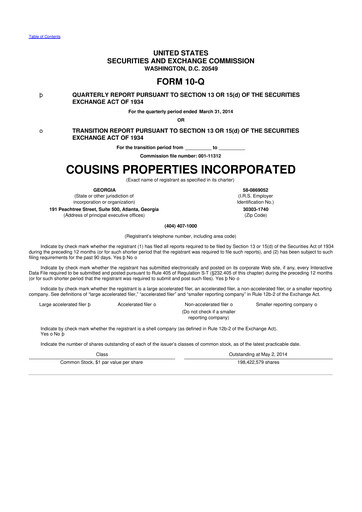 Thumbnail Cousins Properties
 10-Q Quarterly Report FY2014 