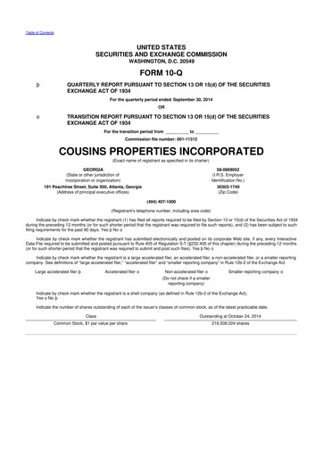 Thumbnail Cousins Properties
 10-Q Quarterly Report FY2014 