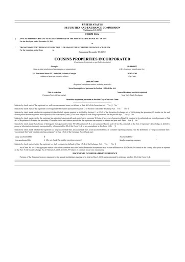 Thumbnail Cousins Properties
 10-K Annual Report 