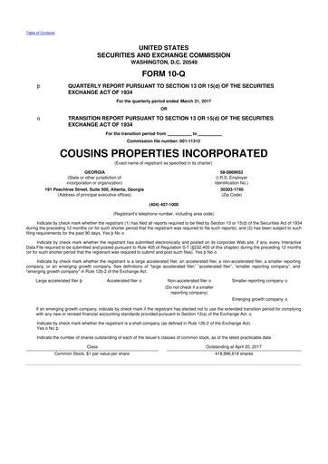 Thumbnail Cousins Properties
 10-Q Quarterly Report FY2017 