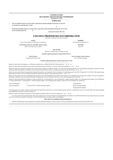 Thumbnail Cousins Properties
 10-K Annual Report 2018