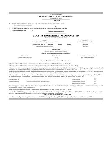 Thumbnail Cousins Properties
 10-K Annual Report 2019