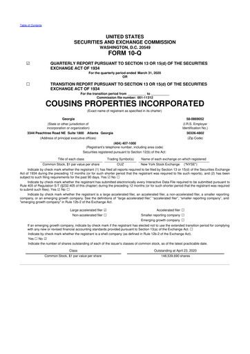 Thumbnail Cousins Properties
 10-Q Quarterly Report FY2020 