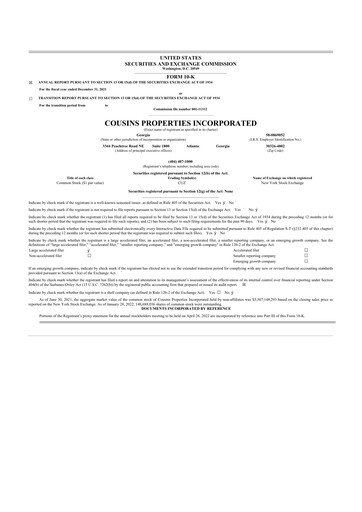 Thumbnail Cousins Properties
 10-K Annual Report 2021