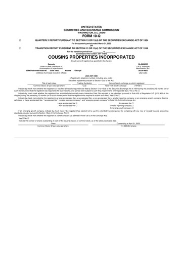 Thumbnail Cousins Properties
 10-Q Quarterly Report FY2023 