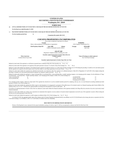 Thumbnail Cousins Properties
 10-K Annual Report 2023
