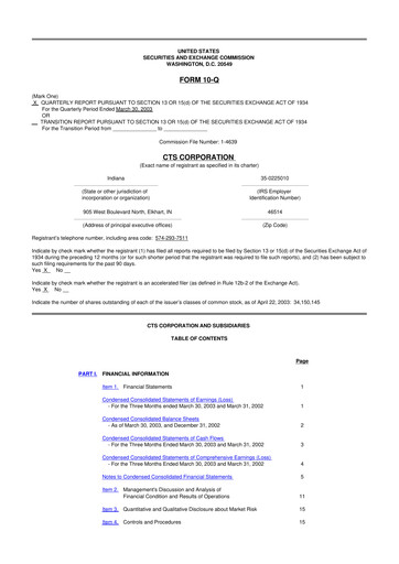 Miniature CTS Corporation 10-Q Rapport trimestriel  